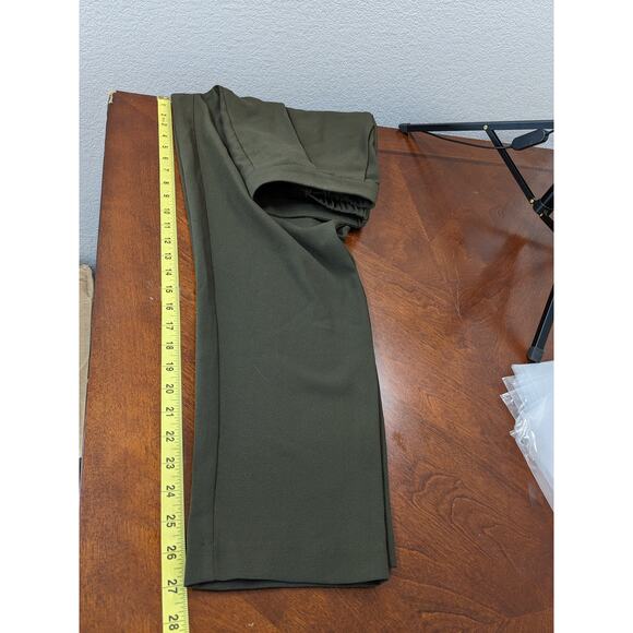 Forever 21 Straight Leg Dress Pants M Olive High Rise Pleated Front Elastic Back - Picture 8 of 9